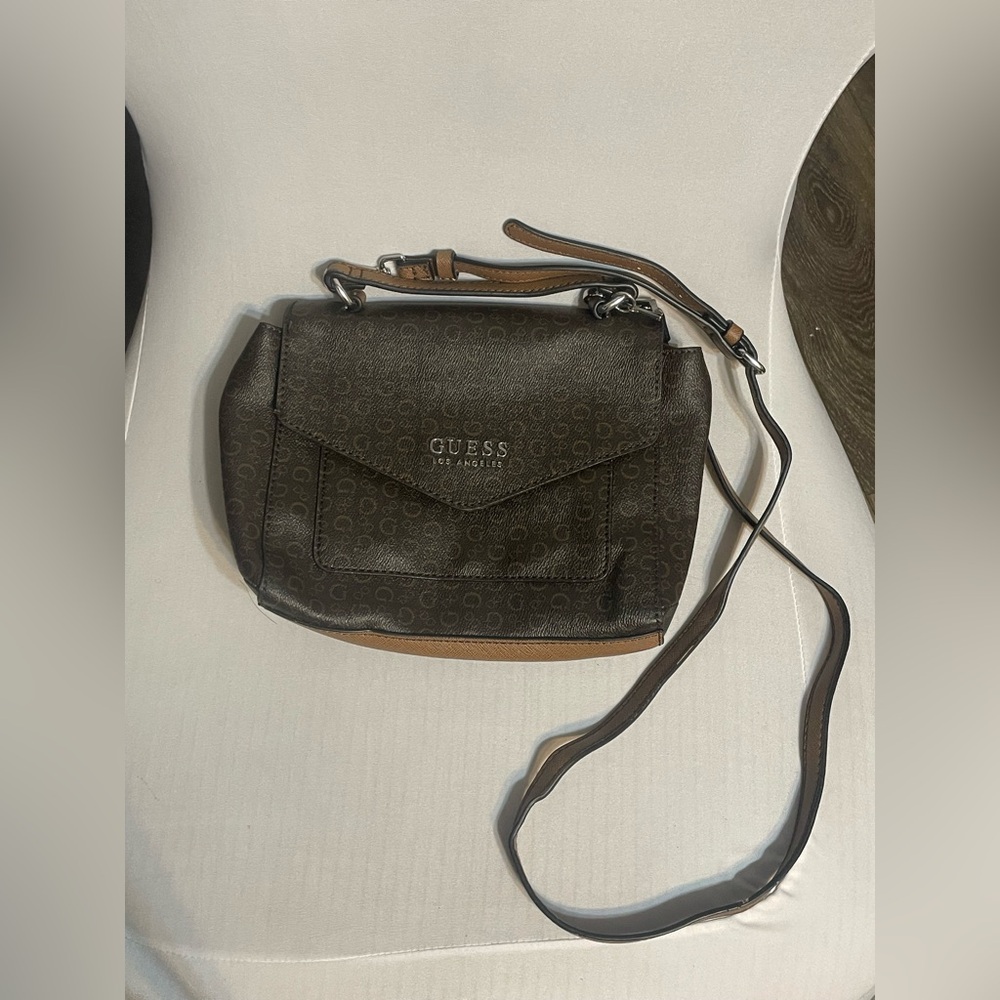 Guess Los Angeles brown logo faux leather crossbody bag monogram